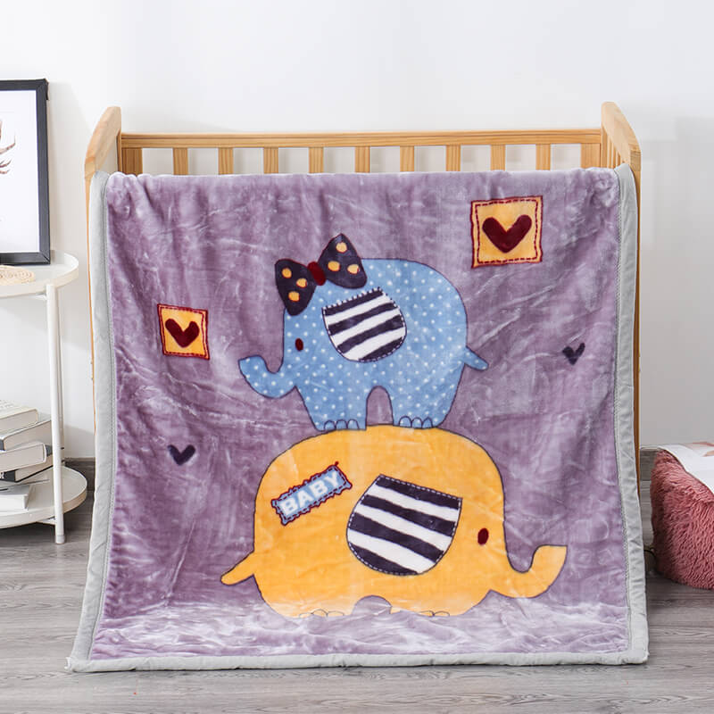 RKS-0331 Warm Soft Baby Blanket Cute Elephant Mink Raschel Blanket for Children