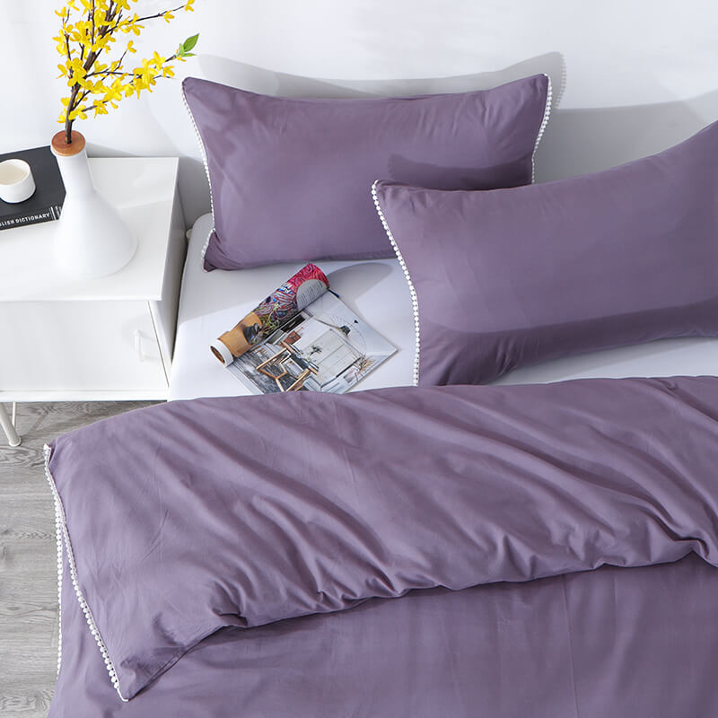 RUIKASI RKSB-0274 Wholesale Purple With Decoration 100%Cotton Duvet Cover Set