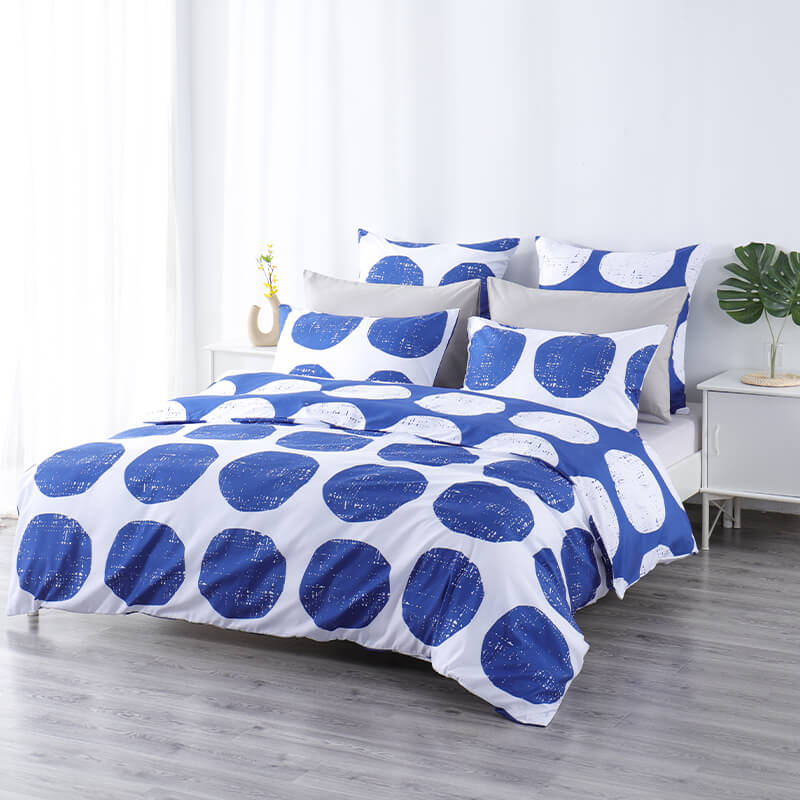 RUIKASI RKSB-0315 Customed Design Digital Printing Blue Circle Queen Bedding Sets Duvet Cover Set