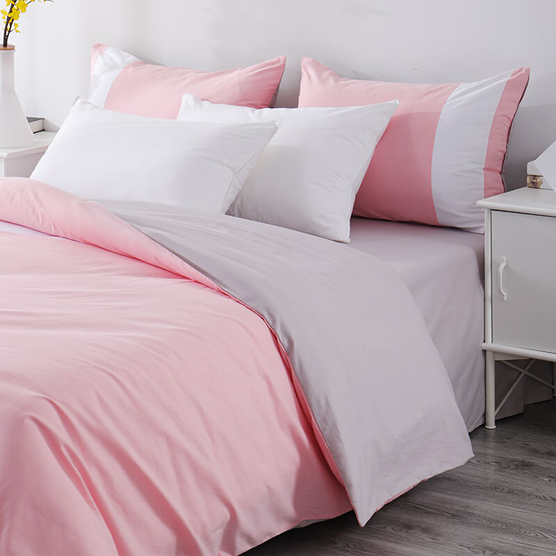 RUIKASI RKSB-0268 Beautiful Pink And Light Gray 100%Cotton Duvet Cover Set