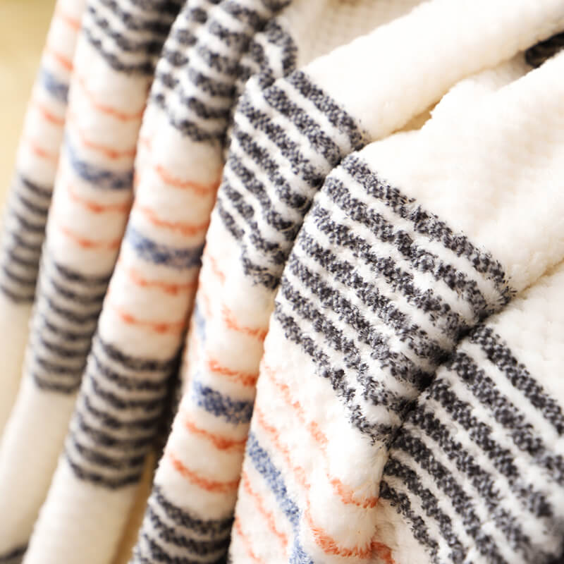 RKS-0023 Spainish Style Soft Stripes Flannel Blanket Twin Size-lightweight Flannel Blanket