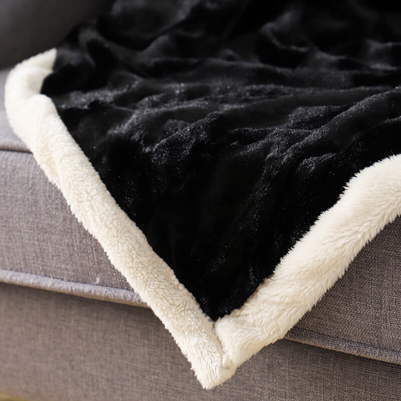 RKS-0123 130 x180cm Snuggle Black Brushed Hooded Throw Faux Fur Sherpa Throw Blanket
