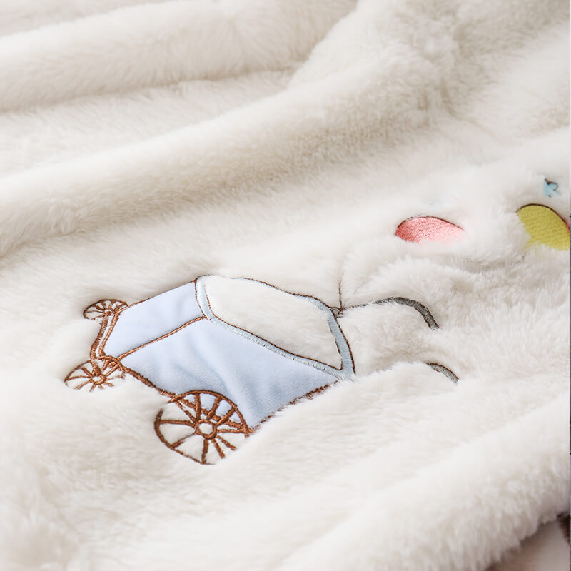 RKS-0234 White Faux Fur and Customized Embroidery High Quality Baby and kids’ Blanket