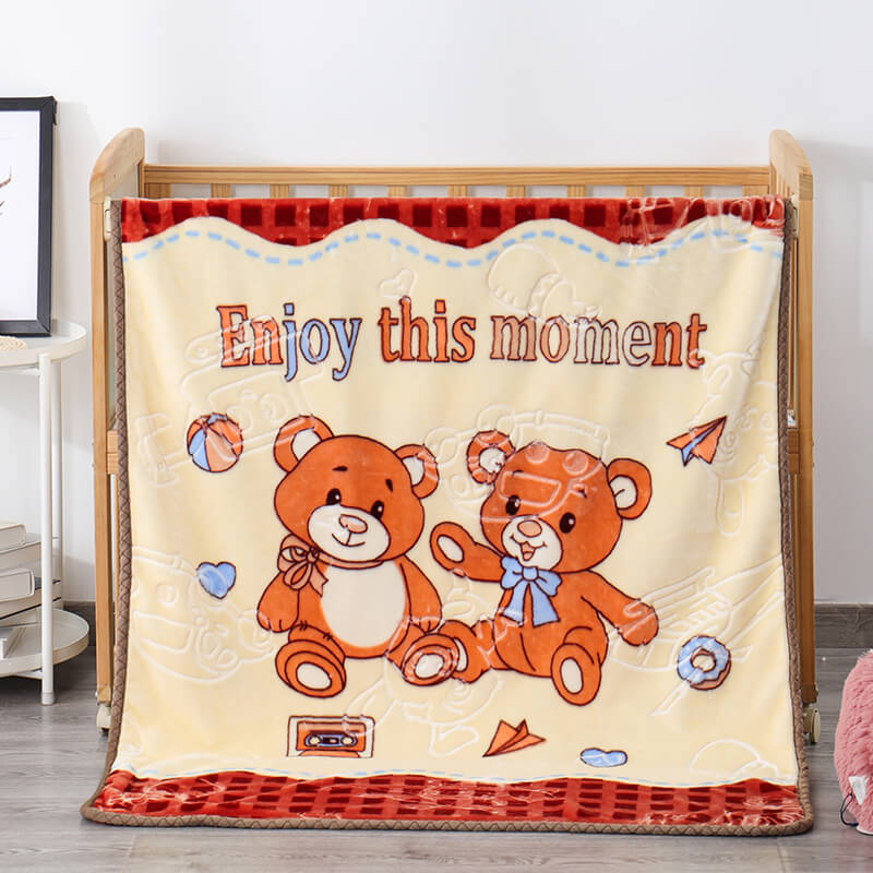 RKS-0343 Super Soft Baby Mink Blanket Teddy Bear 8 Printed Color and Embossed Mink blanket Lightweight Mink Blanket 