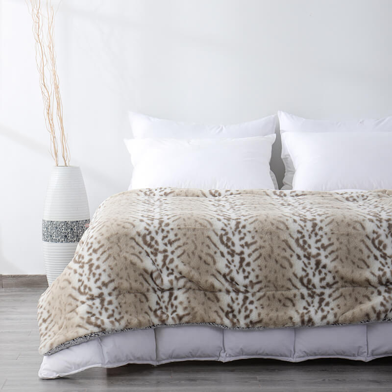 RKS-0312 Printing Faux Rabbit Fur & Sherpa Fleece Bed Bath Blanket