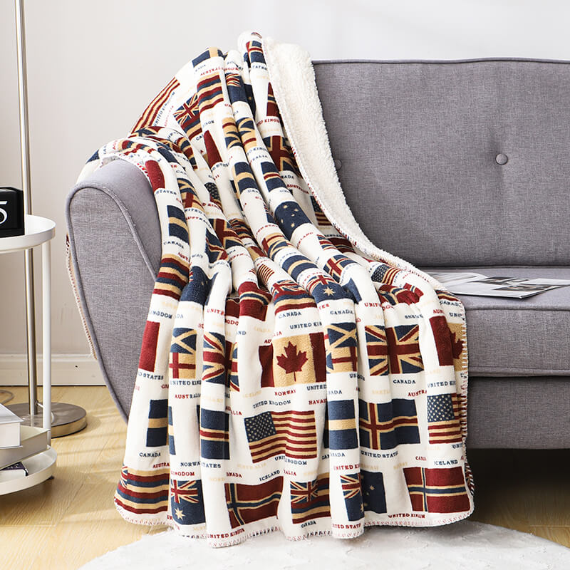 RKS-0150 Europe Style Custom Printed Flannel Blanket Cozy Sherpa Plush Throw 