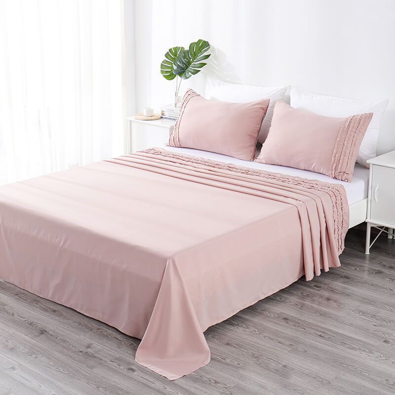 RUIKASI RKSB-0299 Pink 100%Microfiber Bedding Sheet Sets With Decoration Edge