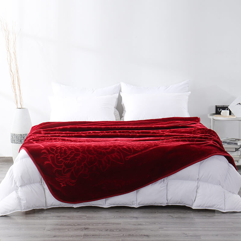 RKS-0318 Red Raschel Blanket with Blossom Printing Bed Bath Blanket Throw