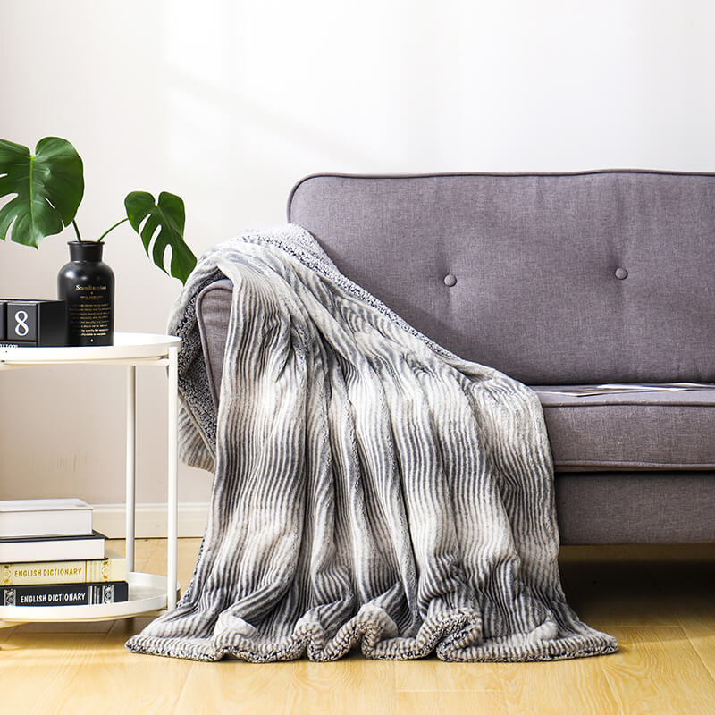 RKS-0034 Super Soft Extra Cozy Luxury Discharge Printing Rabbit Faux Fur Throws for Sofa Blanket