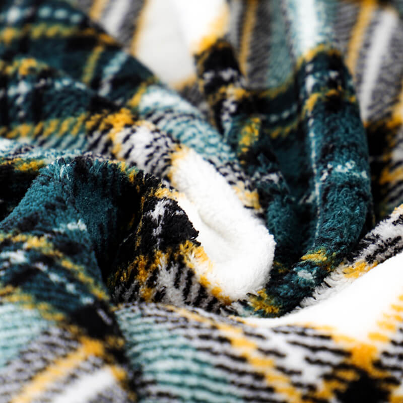 RKS-0159 Cozy Warm Turquoise Strip Grid Printing Flannel Sherpa Throw Blanket