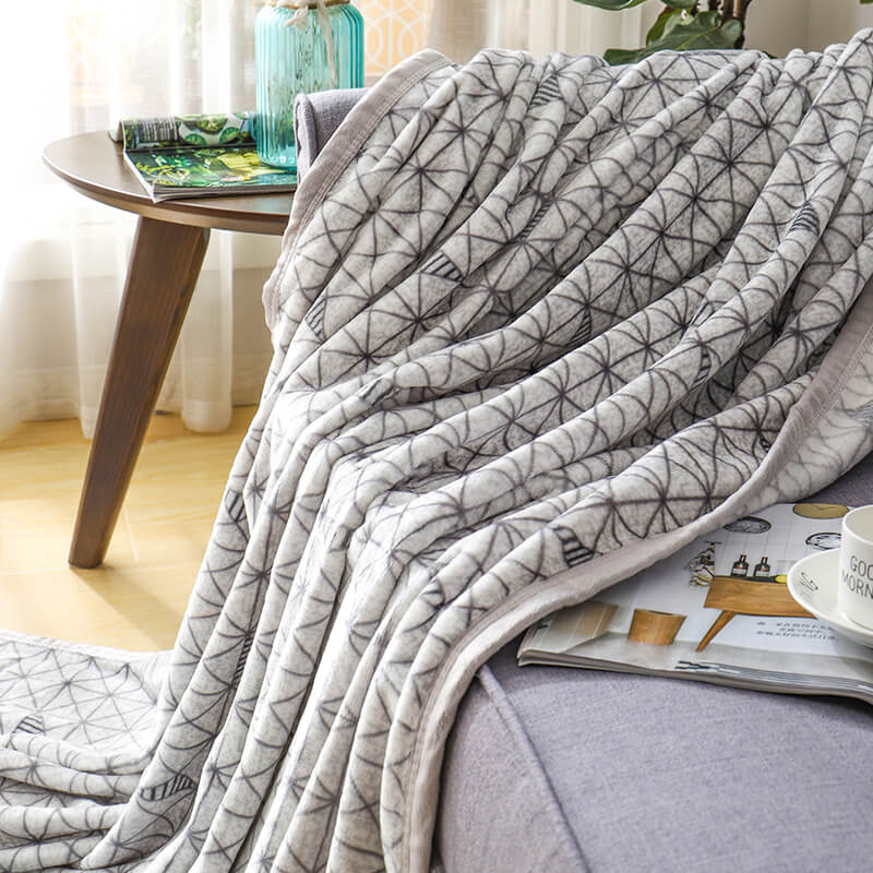 RKS-0029 Geometric Throw Blanket Bed Throws Grey Light Plaid Flannel BlanketFor Bedroom Cozy Throw