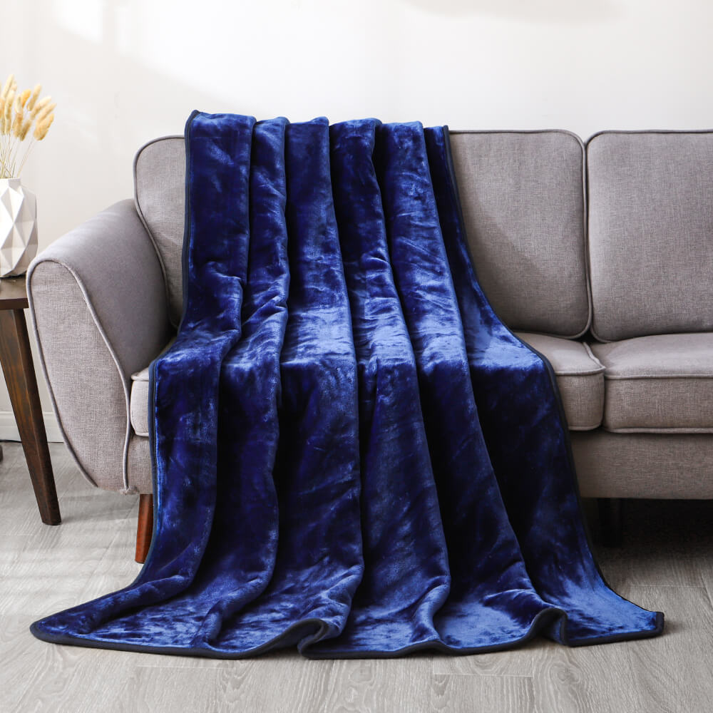 RKS-0017 Home Textile China Embossed Blue Custom Logo Throw Polyester Mink Raschel Blanket