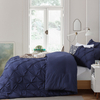 RUIKASI RKSDV-0377 3 Piece Pinch Pleat Embroidery Microfiber Bedding Navy with 2 Pillowcases Quilt Cover Set