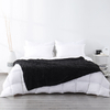 RKS-0253 Elegant Solid Black Brushed Blanket & White Sherpa Blanket