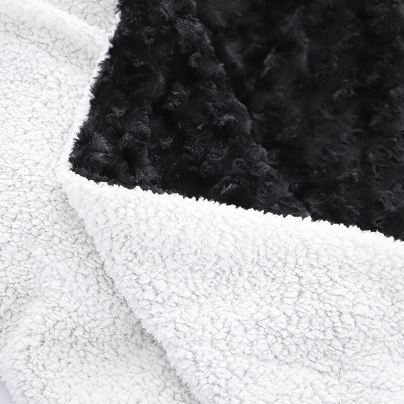 RKS-0253 Elegant Solid Black Brushed Blanket & White Sherpa Blanket