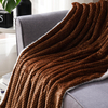 RKS-0089 100% Polyester 50 x 60 & 60 x 80 Inch Stripe Flannel With Fake Fur Throw Blanket Faux Fur 
