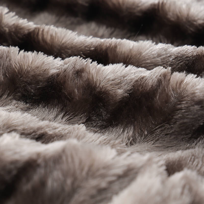 RKS-0307 Light Brown Smooth Fake Fur Blanket with Soft Sherpa on the Reverse Side