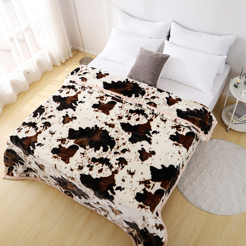 RKS-0326 Ruikasi Bed Blankets for Winter Thick Double-layer Winter Raschel Mink Blanket Single Double Dairy Cow Fur Design Blanket