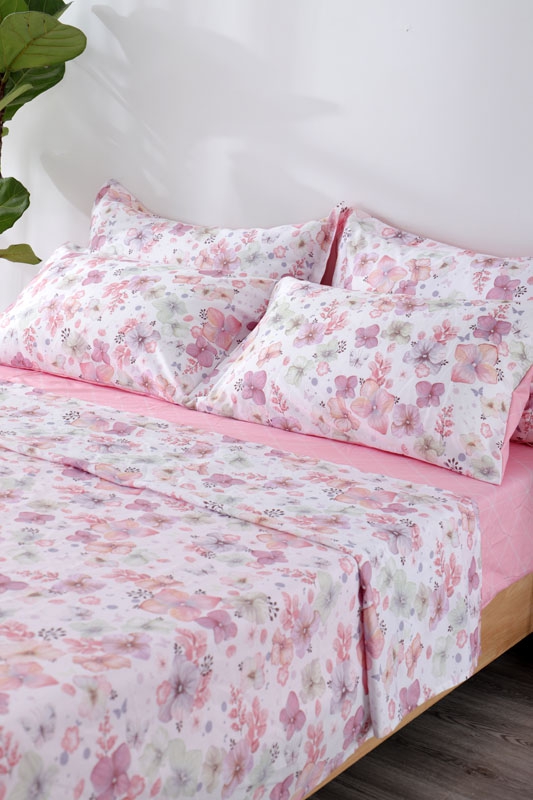 RKSB-0050 100% Microfiber 3 pcs Pink Flowery Printed Bed Sheet Set Flat sheet set with Fitted Sheet 