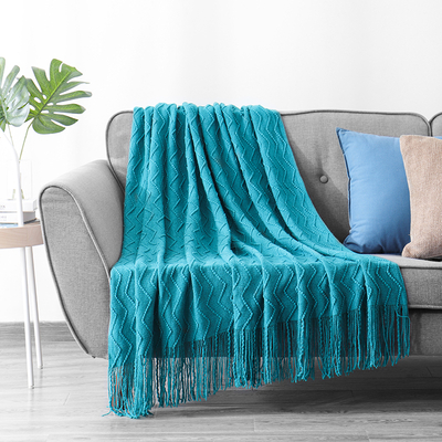 RKS-0374 Solid Colors 100% Acrylic Curve Design Sofa Throw Knitted Thread Blanket