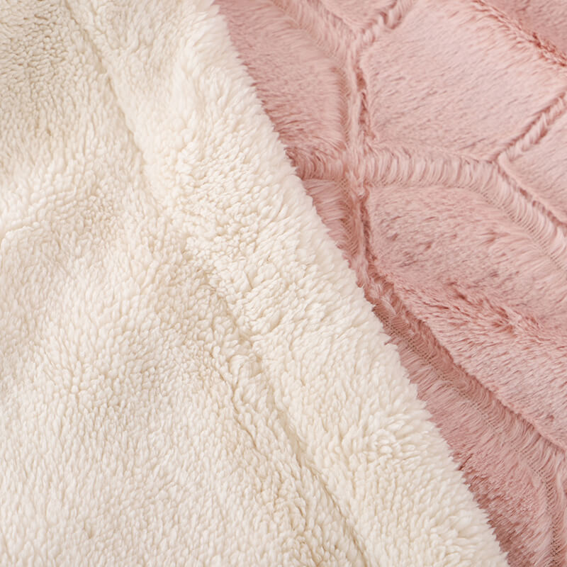 RKS-0124 Embossed Pink Hooded Blanket Faux Fur Hooded Throw Hooded Faux Fur With Back Sherpa 