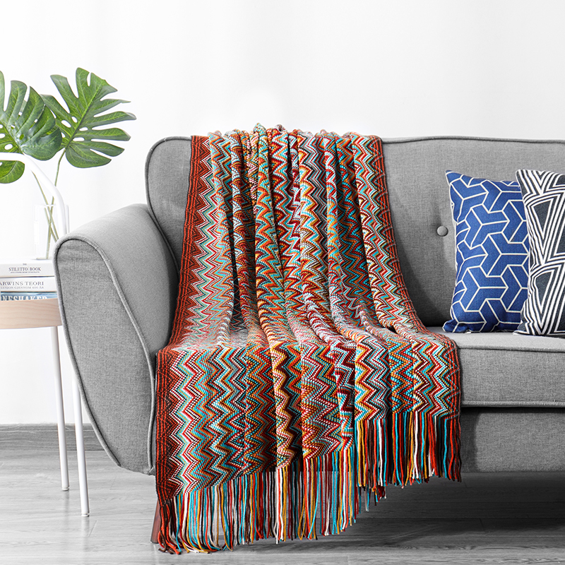 RKS-0368 Bohemia 100% Acrylic Colorful Soft And Warm Sofa Throw Thread Blanket