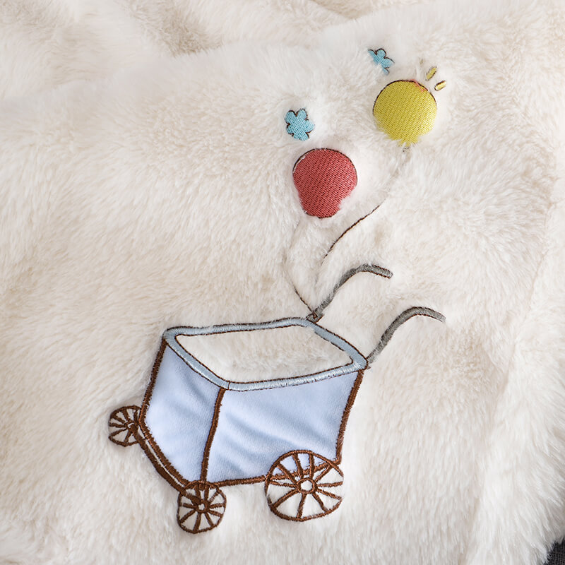 RKS-0234 White Faux Fur and Customized Embroidery High Quality Baby and kids’ Blanket