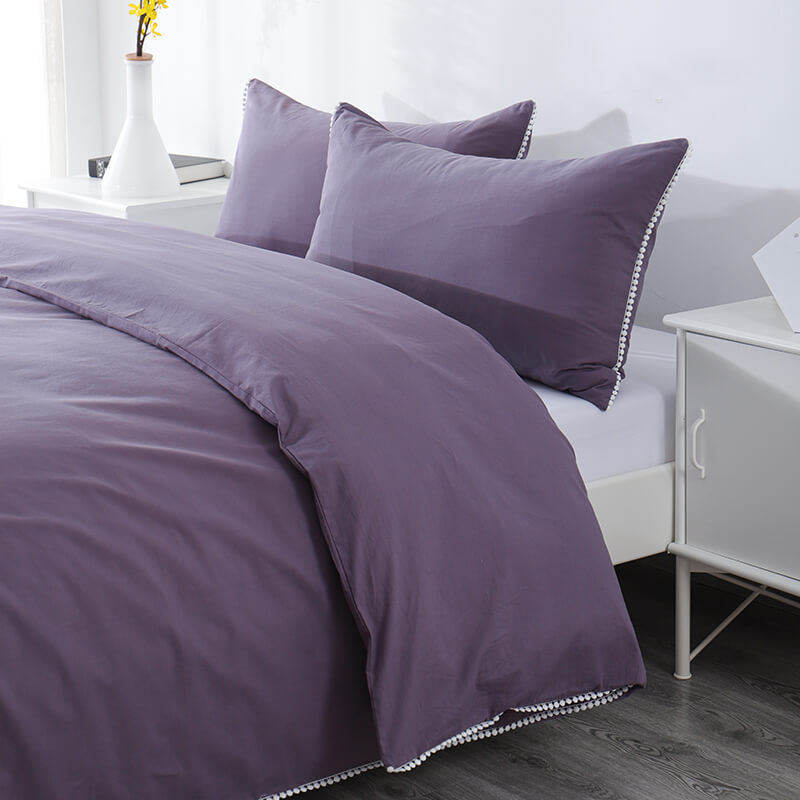 RUIKASI RKSB-0274 Wholesale Purple With Decoration 100%Cotton Duvet Cover Set