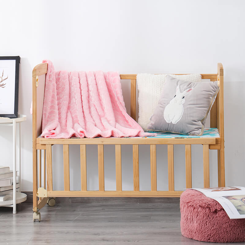 RKS-0345 Super Soft Baby Raschel Blanket Heart Embossed Mink blanket Pink Color Baby Blanket