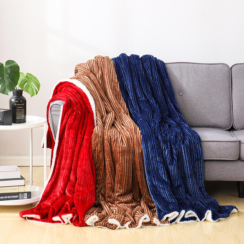 RKS-0265 Multiple Color Choice 50 x 60 & 60 x 80 Inch Stripe Flannel With Faux Fur Throw Blanket Fake Rabbit Blanket