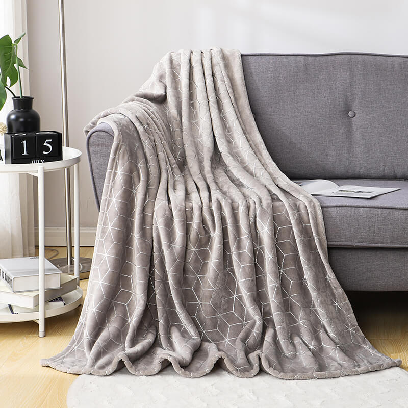 RKS-0194 New Pattern Foil Flannel Grey Throw Backside Brushed Blanket
