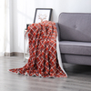 RKS-0033 Brown Warm Flannel Sherpa Blanket Throw with Printing Crossed Stripes