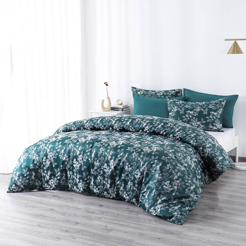 RUIKASI RKSB-0321 Green Jacquard Leaves Design Home Textile Adult Bedding Set Duvet Cover Sets