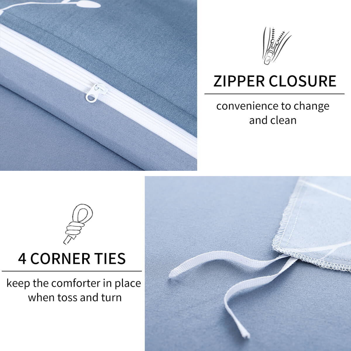 RKSB-0005 RUIKASI Duvet Cover Set Soft Silky Microfiber Duvet Cover, Easy Care Quilt Bedding Sets with Zipper Closure 