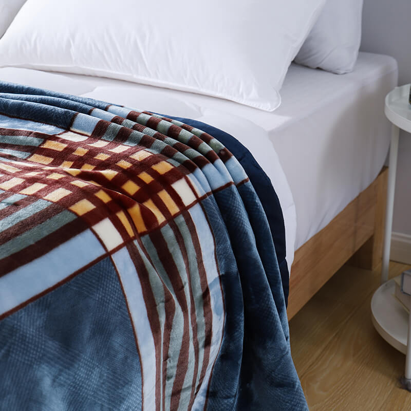 RKS-0325 Custom Blue Stripe Printed Adults Blanket Super Soft Warm Bed Mink Raschel Blankets for Winter